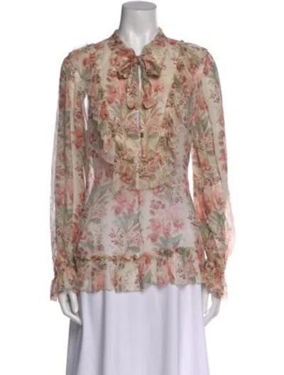 Pre-owned Zimmermann Silk Floral Print Blouse In Pink