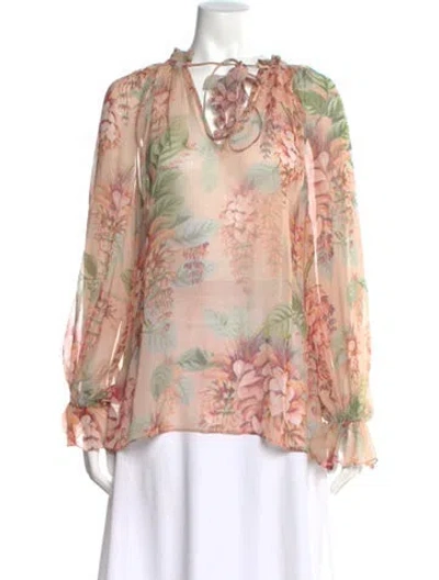 Pre-owned Zimmermann Silk Floral Print Blouse In Pink