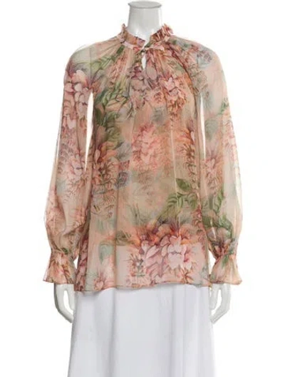 Pre-owned Zimmermann Silk Floral Print Blouse In Pink