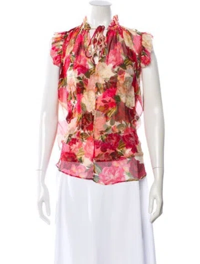 Pre-owned Zimmermann Silk Floral Print Blouse In Pink