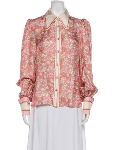 Pre-owned Zimmermann Silk Floral Print Blouse In Pink