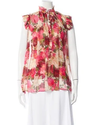 Pre-owned Zimmermann Silk Floral Print Blouse In Pink