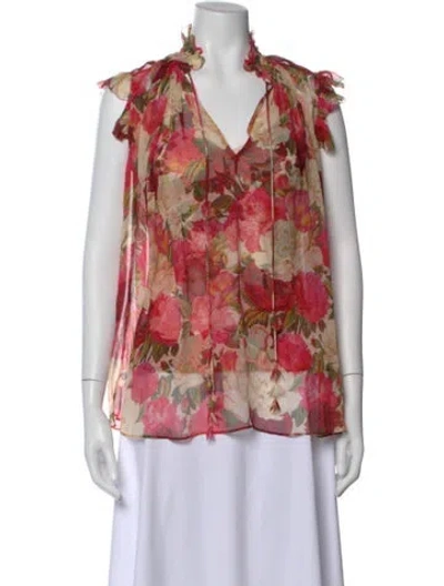 Pre-owned Zimmermann Silk Floral Print Blouse In Pink