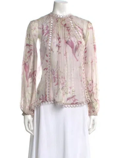 Pre-owned Zimmermann Silk Floral Print Blouse In Pink