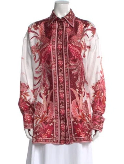 Pre-owned Zimmermann Silk Floral Print Blouse In Pink