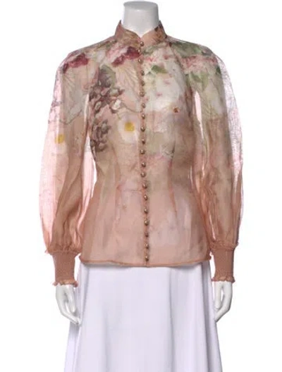 Pre-owned Zimmermann Silk Floral Print Blouse In Pink