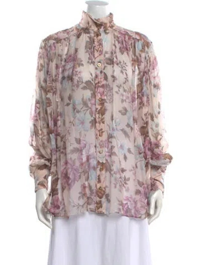 Pre-owned Zimmermann Silk Floral Print Blouse In Pink