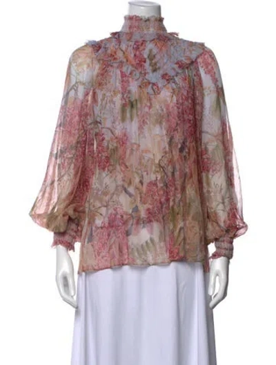 Pre-owned Zimmermann Silk Floral Print Blouse In Pink