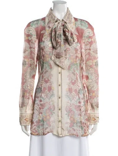 Pre-owned Zimmermann Silk Floral Print Blouse In Pink