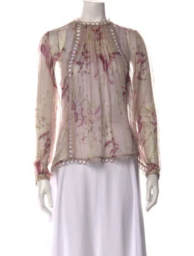 Pre-owned Zimmermann Silk Floral Print Blouse In Pink