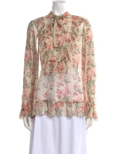 Pre-owned Zimmermann Silk Floral Print Blouse In Pink