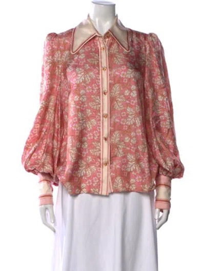 Pre-owned Zimmermann Silk Floral Print Blouse In Pink