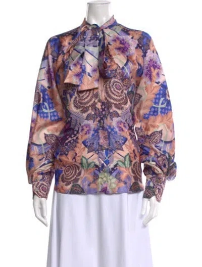 Pre-owned Zimmermann Silk Floral Print Blouse In Purple