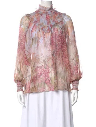 Pre-owned Zimmermann Silk Floral Print Blouse In Purple