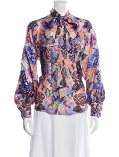 Pre-owned Zimmermann Silk Floral Print Blouse In Purple