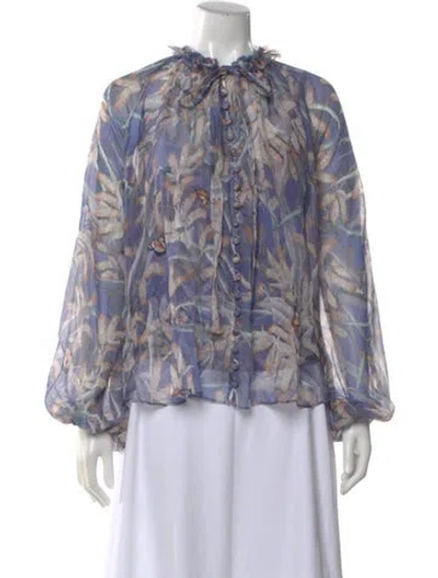 Pre-owned Zimmermann Silk Floral Print Blouse In Purple