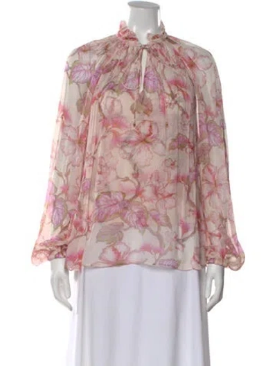 Pre-owned Zimmermann Silk Floral Print Blouse In Purple