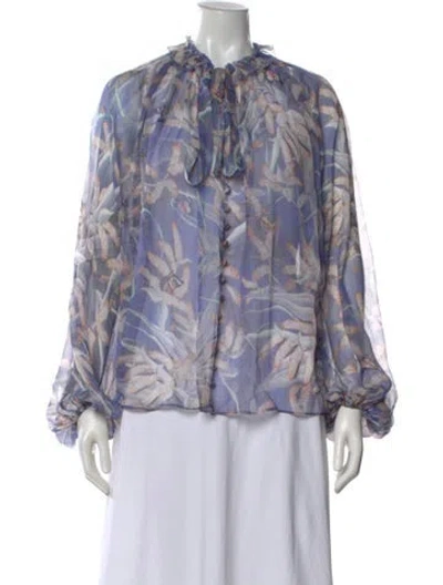 Pre-owned Zimmermann Silk Floral Print Blouse In Purple