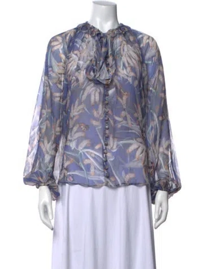 Pre-owned Zimmermann Silk Floral Print Blouse In Purple