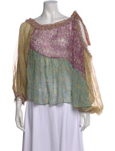 Pre-owned Zimmermann Silk Floral Print Blouse In Purple