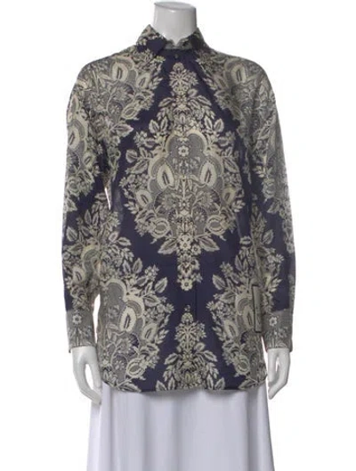 Pre-owned Zimmermann Silk Floral Print Blouse W/ Tags In Blue