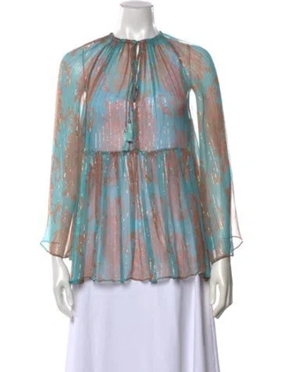 Pre-owned Zimmermann Silk Floral Print Blouse W/ Tags In Blue