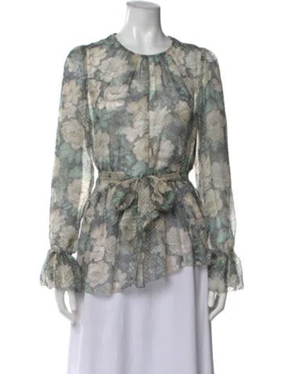 Pre-owned Zimmermann Silk Floral Print Blouse W/ Tags In Green