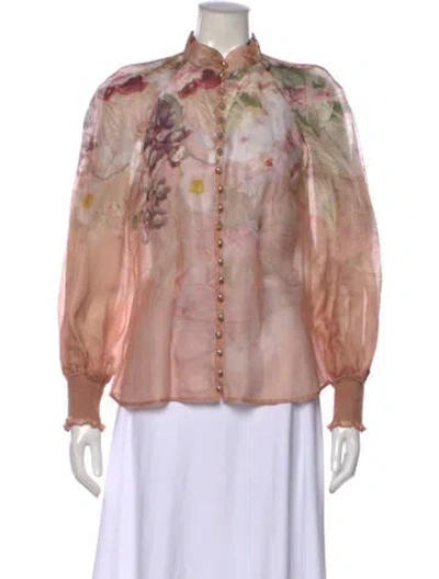 Pre-owned Zimmermann Silk Floral Print Blouse W/ Tags In Neutral