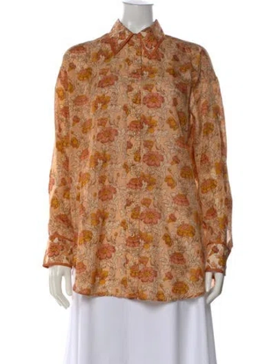 Pre-owned Zimmermann Silk Floral Print Blouse W/ Tags In Orange