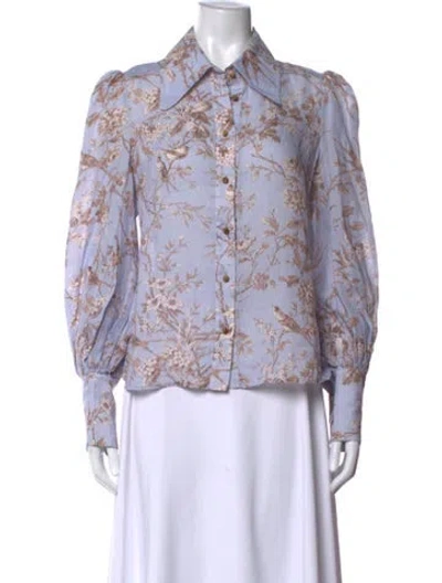 Pre-owned Zimmermann Silk Floral Print Blouse W/ Tags In Purple