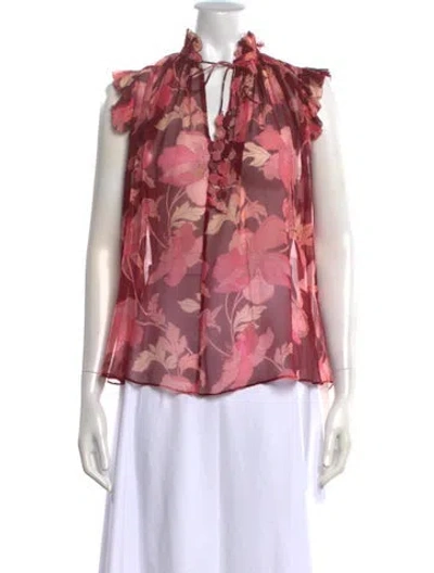 Pre-owned Zimmermann Silk Floral Print Blouse W/ Tags In Red
