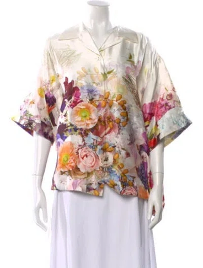 Pre-owned Zimmermann Silk Floral Print Blouse W/ Tags In White