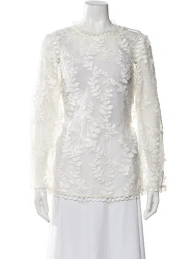 Pre-owned Zimmermann Silk Floral Print Blouse In White