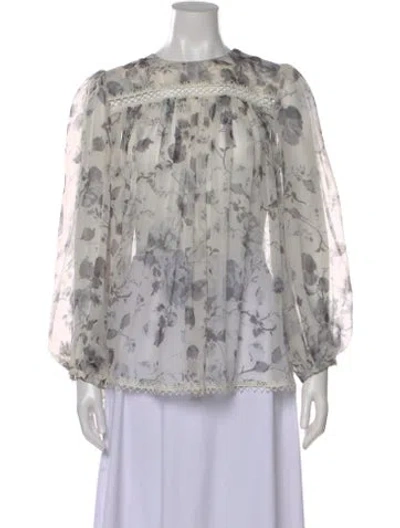 Pre-owned Zimmermann Silk Floral Print Blouse In White