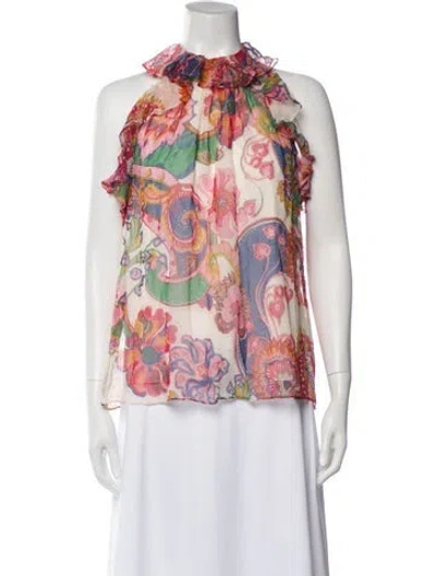 Pre-owned Zimmermann Silk Floral Print Blouse In White