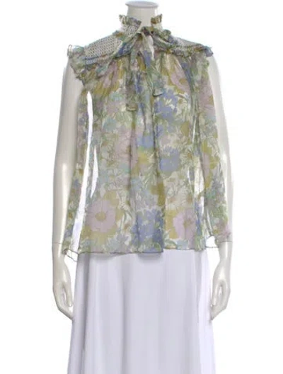 Pre-owned Zimmermann Silk Floral Print Blouse In White