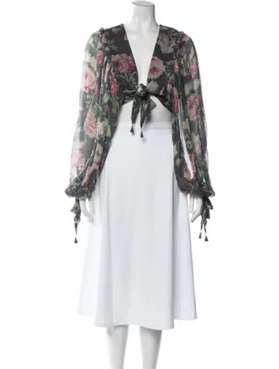 Pre-owned Zimmermann Silk Floral Print Blouse In White