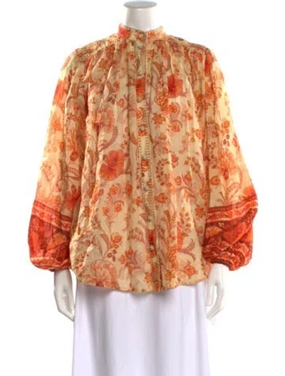 Pre-owned Zimmermann Silk Floral Print Blouse In White