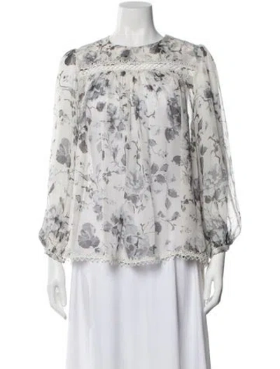 Pre-owned Zimmermann Silk Floral Print Blouse In White
