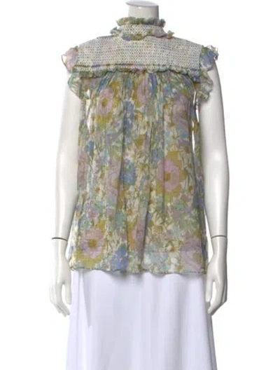 Pre-owned Zimmermann Silk Floral Print Blouse In White