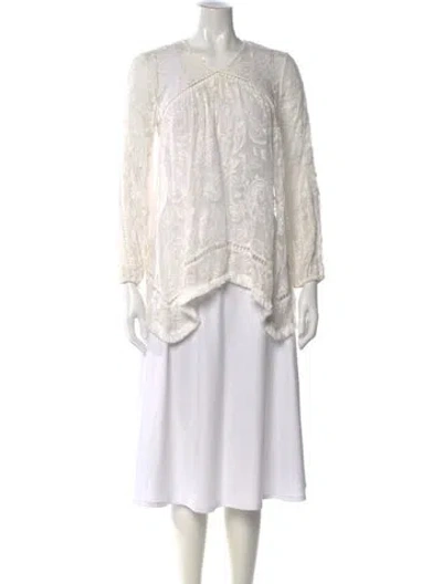 Pre-owned Zimmermann Silk Floral Print Blouse In White