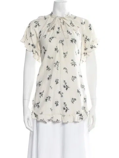 Pre-owned Zimmermann Silk Floral Print Blouse In White