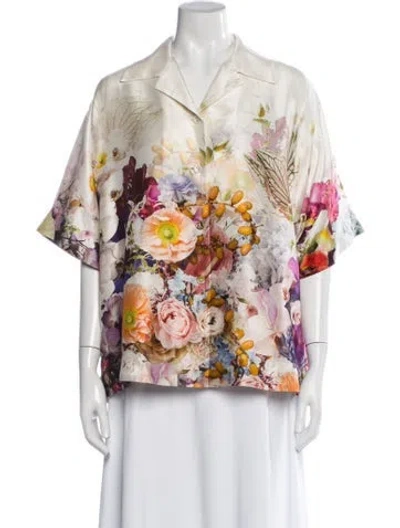 Pre-owned Zimmermann Silk Floral Print Blouse In White