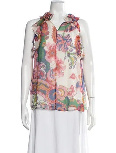 Pre-owned Zimmermann Silk Floral Print Blouse In White
