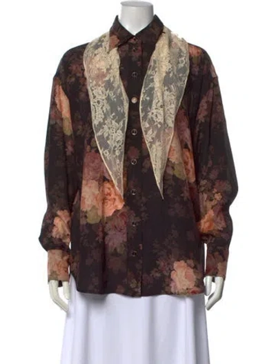 Pre-owned Zimmermann Silk Floral Print Button-up Top In Black