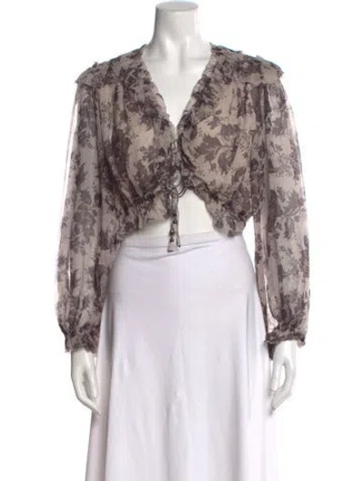 Pre-owned Zimmermann Silk Floral Print Crop Top In Gray