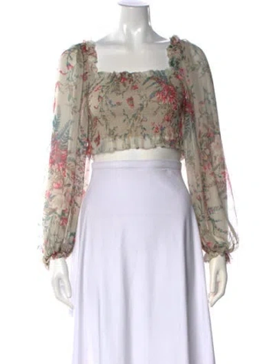 Pre-owned Zimmermann Silk Floral Print Crop Top In Neutral