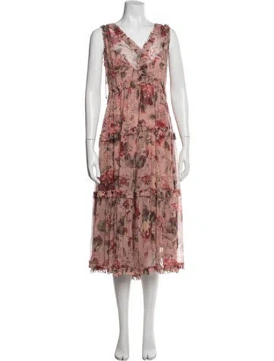 Pre-owned Zimmermann Silk Floral Print Dress Set In Pink