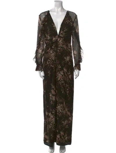 Pre-owned Zimmermann Silk Floral Print Jumpsuit In Black