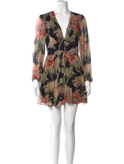 Pre-owned Zimmermann Silk Floral Print Jumpsuit In Black
